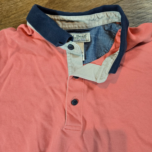 Vintage LL Bean Casco Bay Polo Shirt Mens XL Tall Pink 90s Ringer Tee Retro - Picture 2 of 6